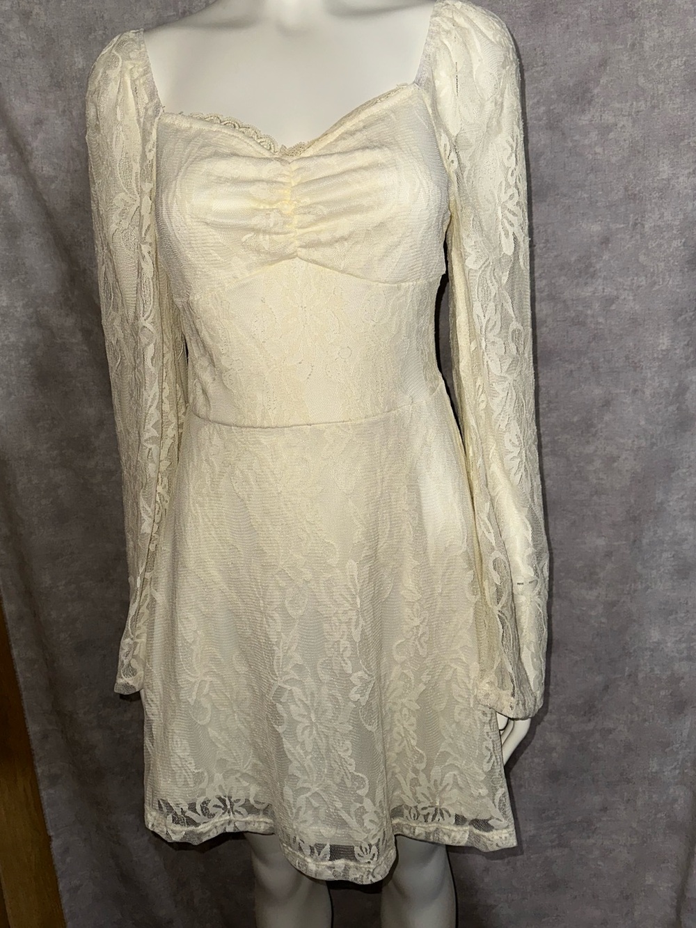 Ivory Lace Long-Sleeve Mini Dress